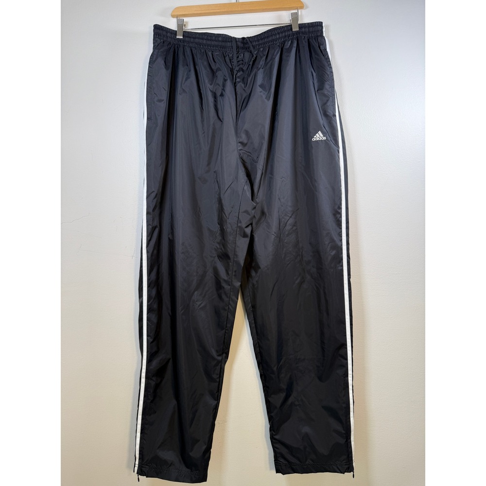 Adidas Mens 2XL Black White Stripe Wind Track Pants Mesh Lined Gorpcore Y2K